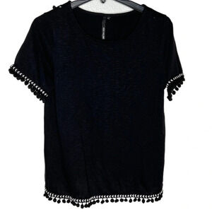 Kay Celine Women's Shirt size M,  black, white.  Pompom on the hem.